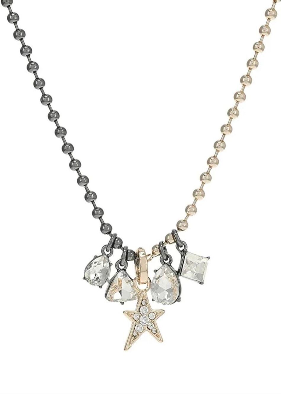 Karl Lagerfeld Two-Tone Brass Ball Chain Charm Necklace Silver & Gold-tone NEW